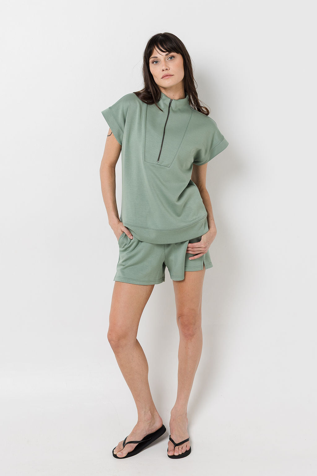 Half Zip Tank - Sage green