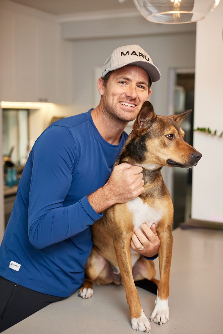 Dog and man with The Banker Long Sleeve Tee Maru Clothing