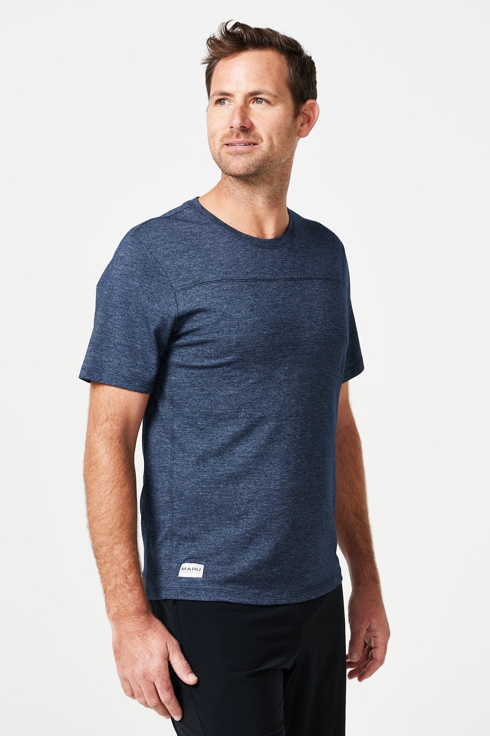 The One T-shirt navy mélange merino wool Maru Clothing