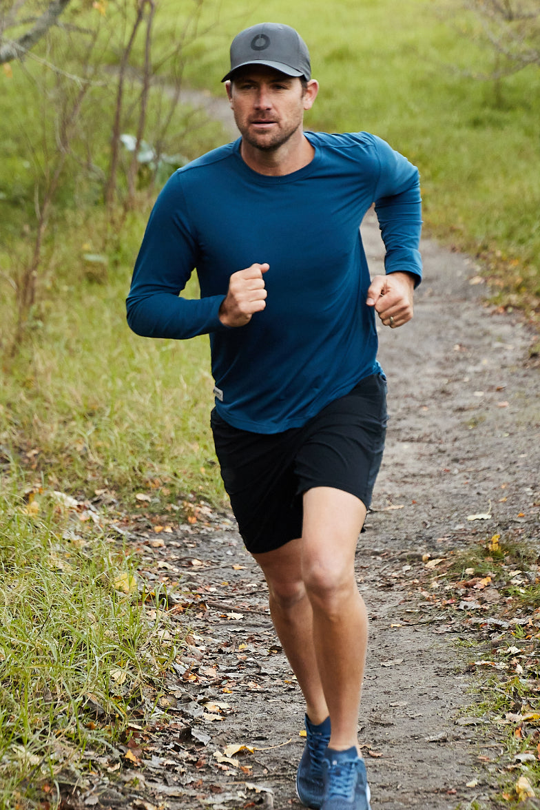 Trail running in the banker long sleeve Tee