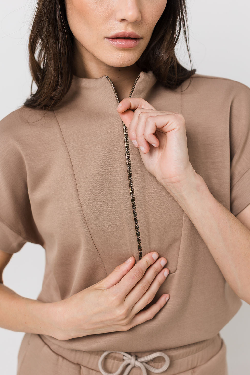 Half Zip Tank - Mocha