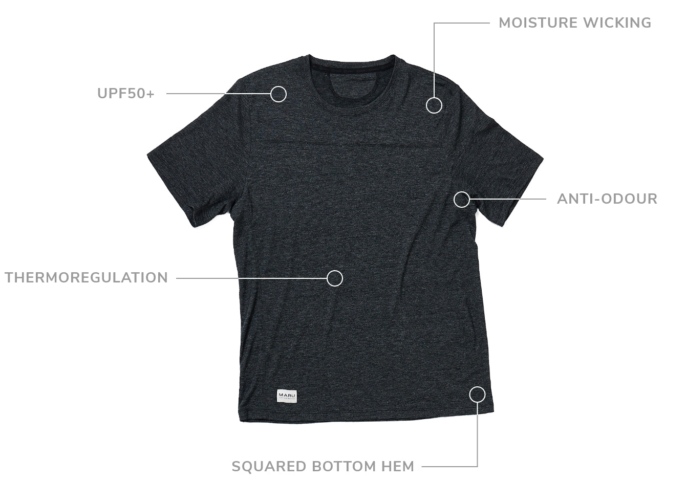 key features of the One T-shirt Merino wool  Maru Clothing